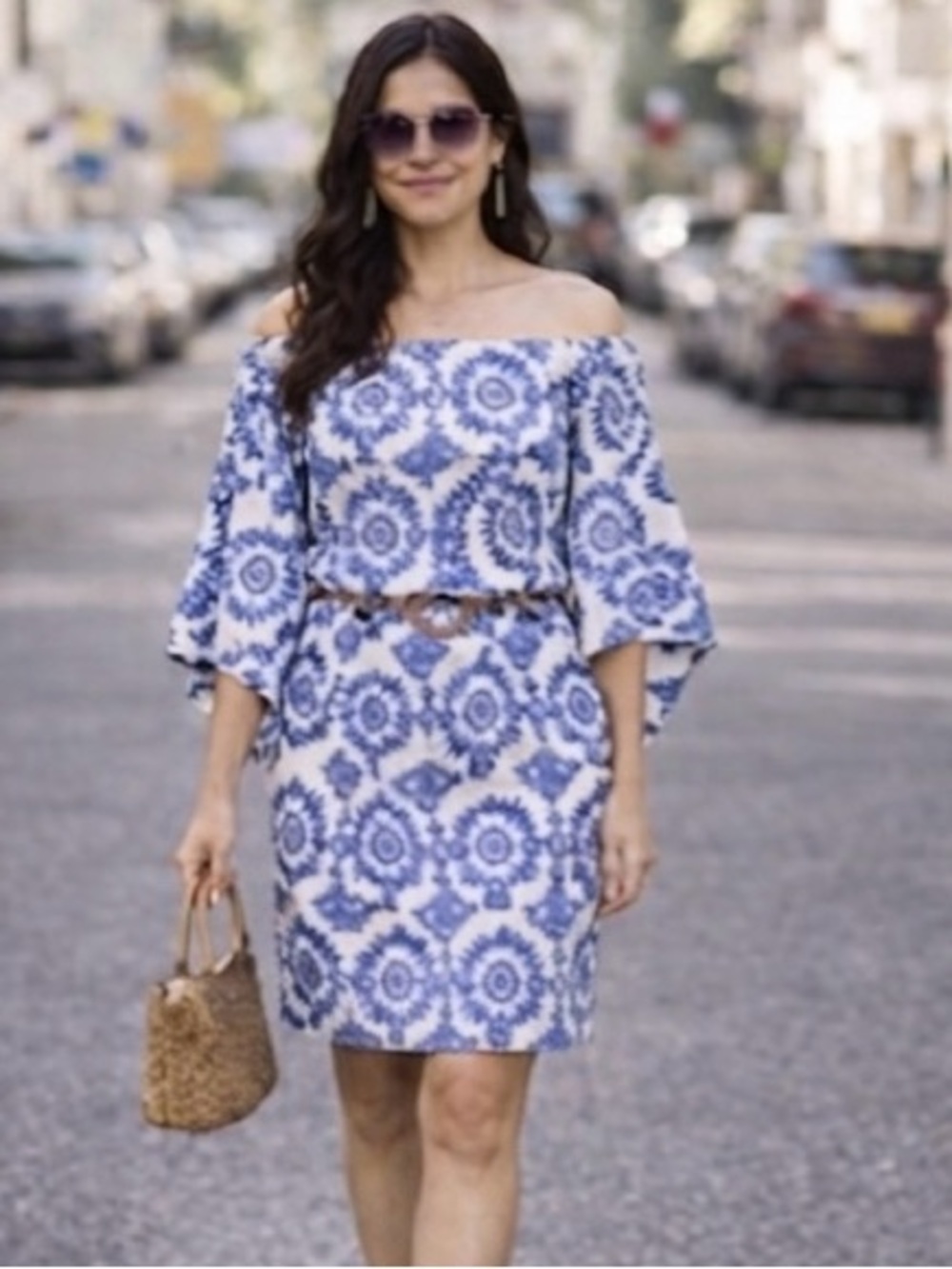 Blue & White Off-Shoulder EUC 2
Piece Set Boho Midi skirt 
Boutique Sz 10/12